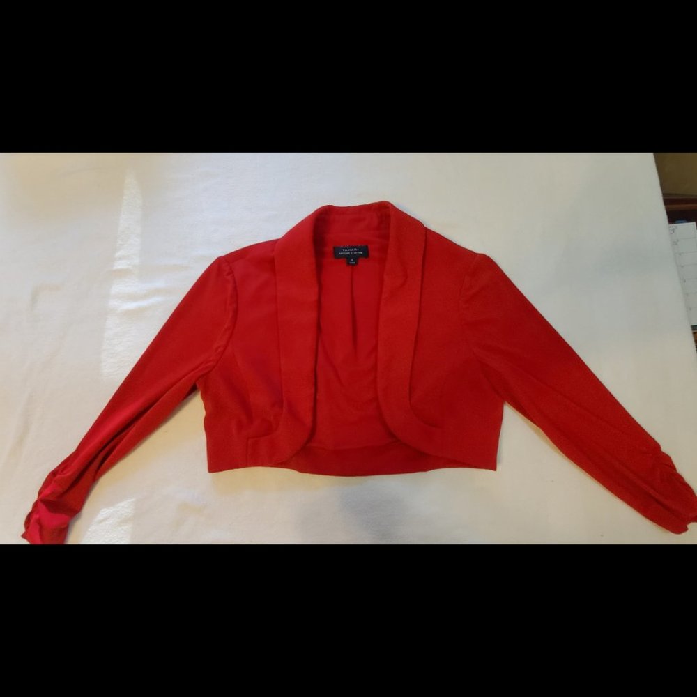 Tahari ASL red 3/4 cropped cardigan jacket small 4